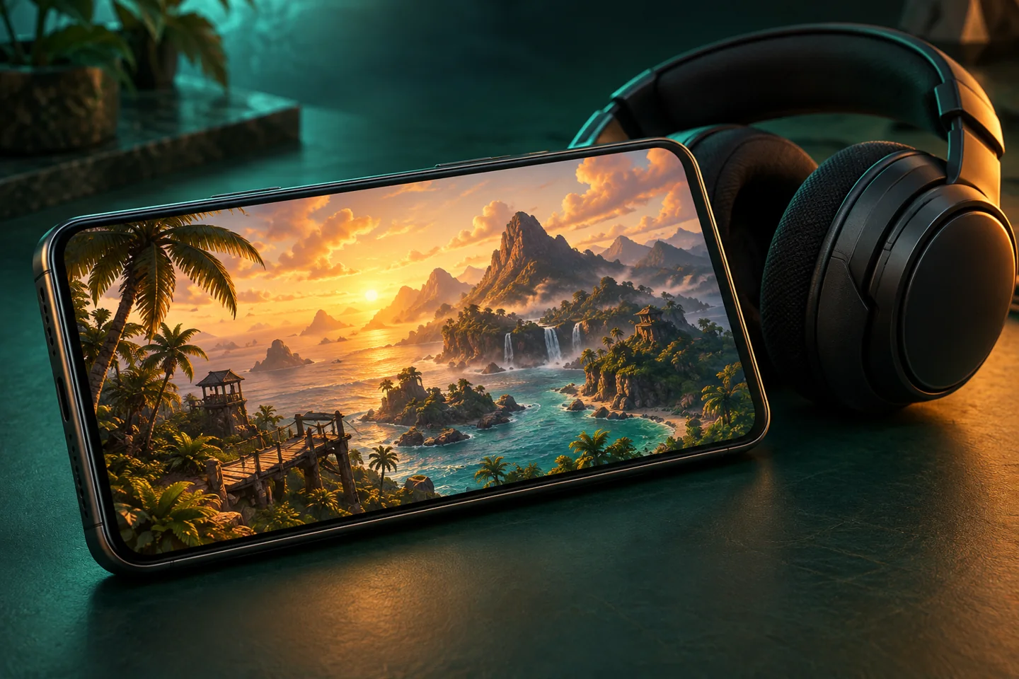 Illustrative gaming phone and headset